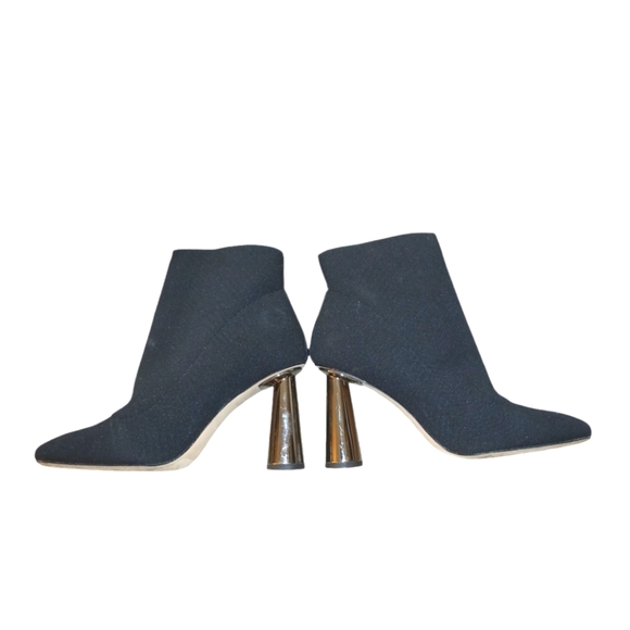 BCBG Black Sock Boot Silver Flared Heels size 9.5 - Picture 2 of 11